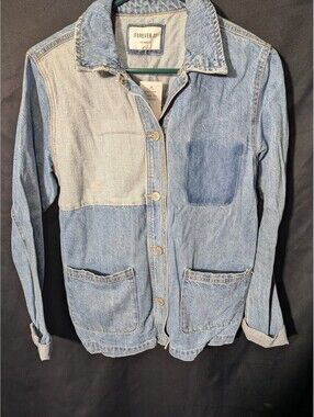 Forever 21 Premium Denim Jacket NWT Colorblock Mixed Wash Utility Chore S